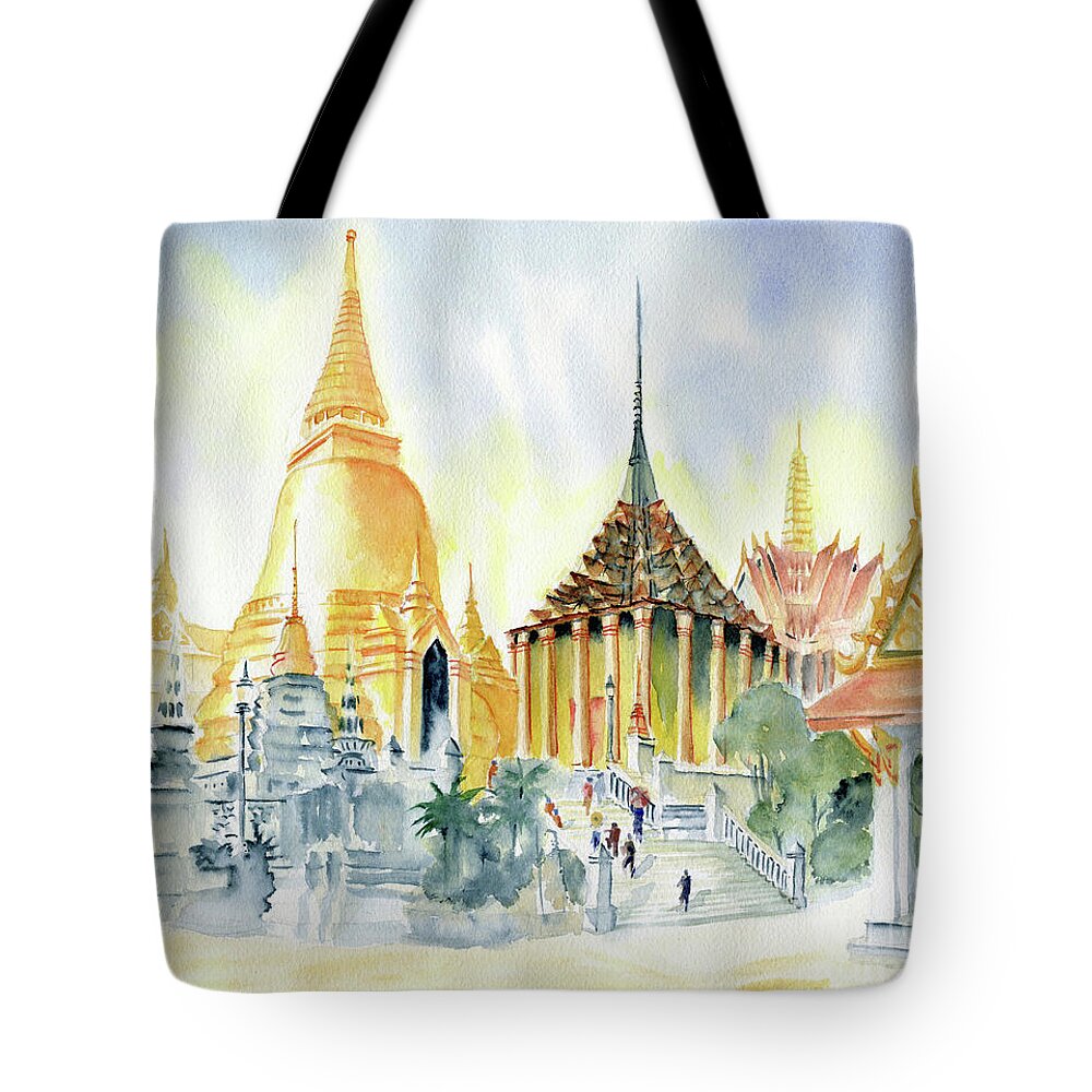 The Grand Palace Bangkok Tote Bag featuring the painting The Grand Palace Bangkok by Melly Terpening