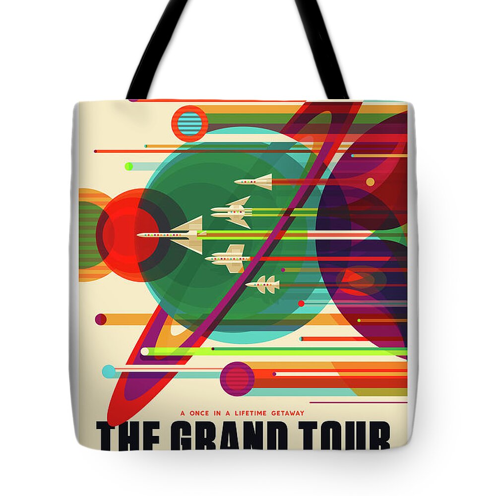 Nasa Vintage Space Poster Tote Bag featuring the photograph The Grand Tour - NASA Vintage Poster by Mark Kiver