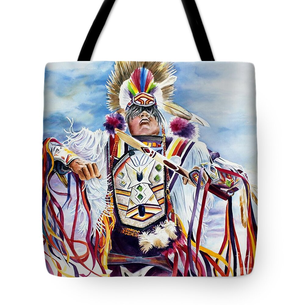 Native American Tote Bag featuring the painting The Grass Dancer by Debbie Hart