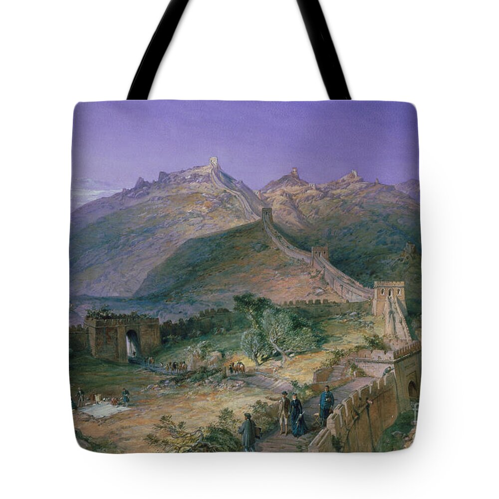Landscape; Changcheng; Tourist; Tourists; Picnic; Chinese; European; Female; Male; Viewing; Visiting; Tour Tote Bag featuring the painting The Great Wall of China by William Simpson