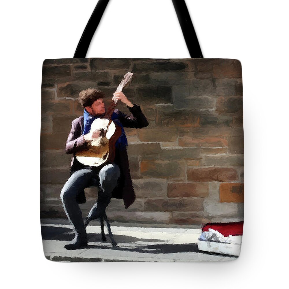 Guitar Tote Bag featuring the painting The Guitarist by David Dehner