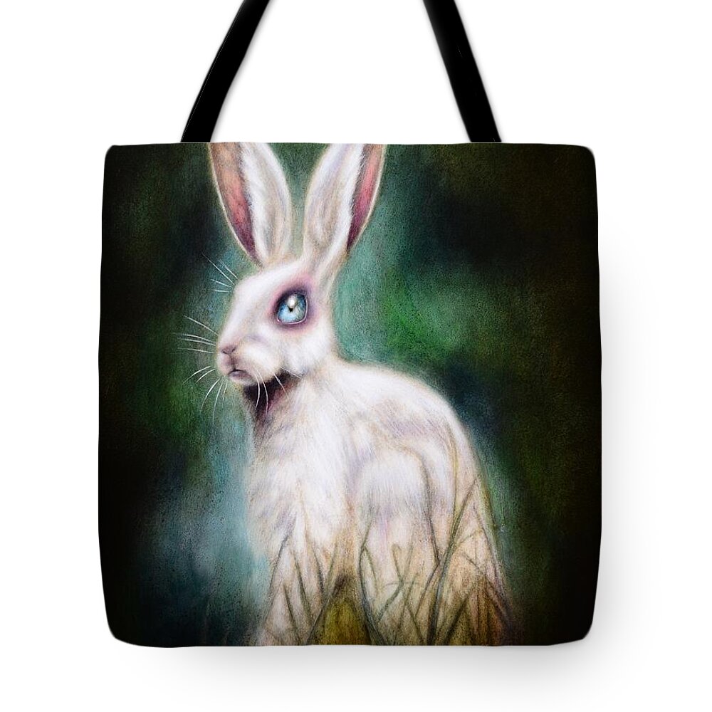 White Tote Bag featuring the painting The Hare and the Bride by Tiago Azevedo