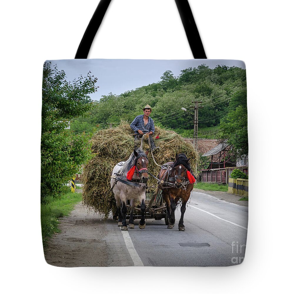 Hay Tote Bag featuring the photograph The Hay Cart, Romania by Perry Rodriguez
