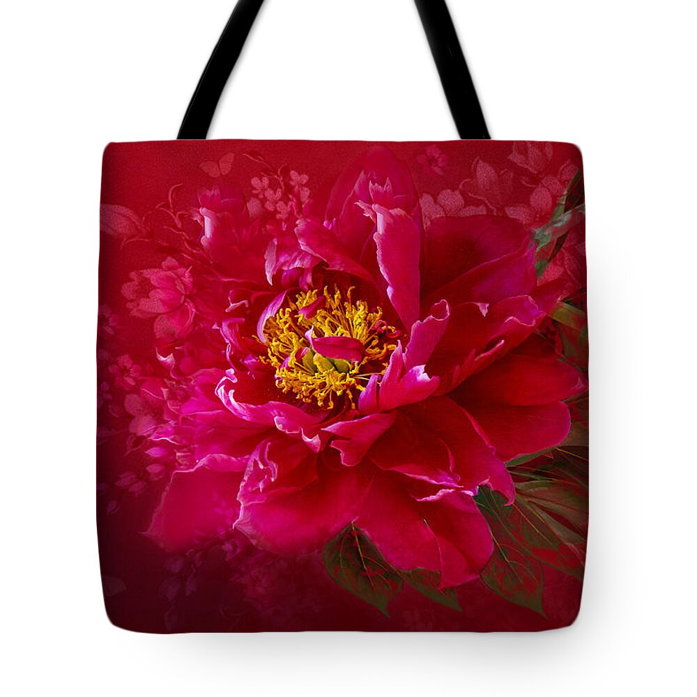 Red Peony Tote Bag featuring the photograph The Heart of Love by Marina Kojukhova