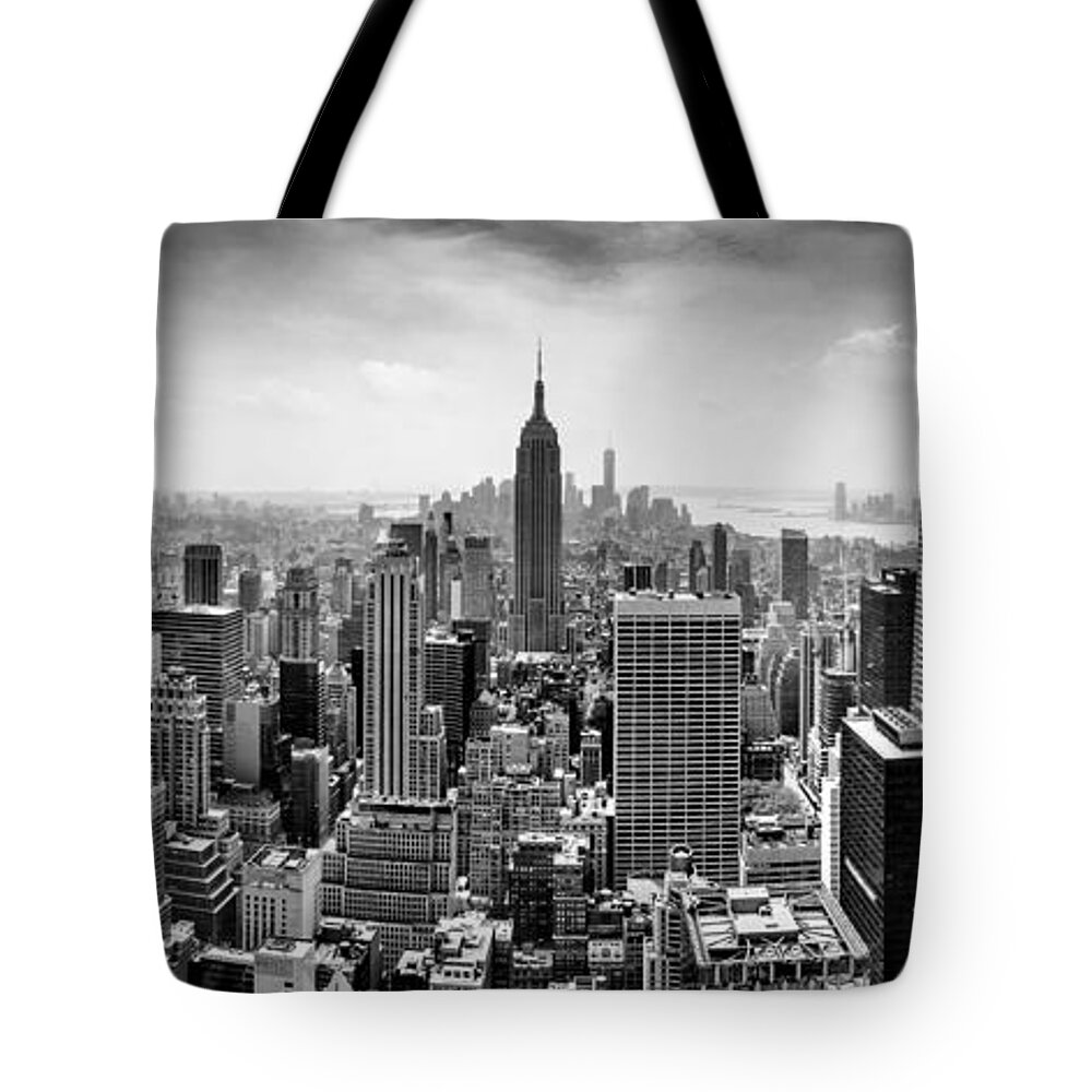 Panorama Photo Tote Bag featuring the photograph New York City Skyline BW by Az Jackson