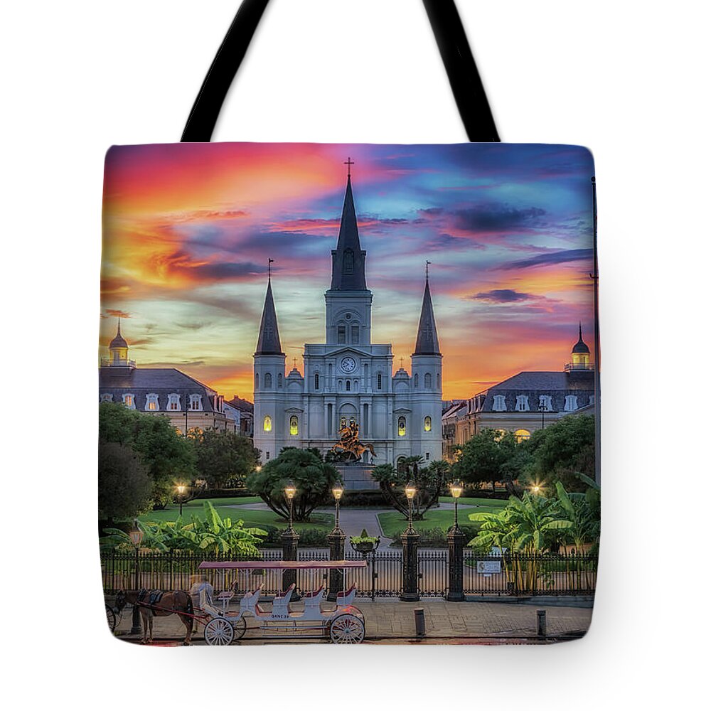 Saint Louis Cathedral Tote Bag featuring the photograph The Heart of Old New Orleans by Susan Rissi Tregoning