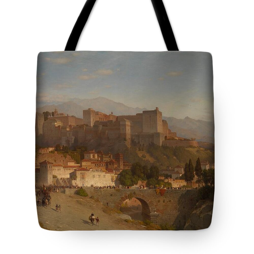 Samuel Colman - The Hill Of The Alhambra Tote Bag featuring the painting The Hill of the Alhambra Granada by MotionAge Designs