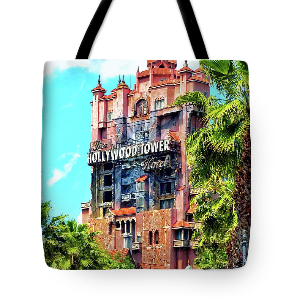 Tower Of Terror Tote Bag featuring the photograph The Hollywood Tower Hotel Walt Disney World PM by Thomas Woolworth