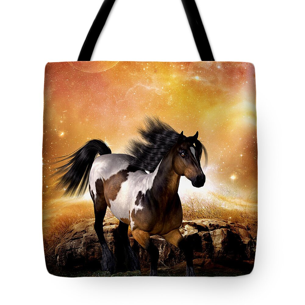 The Horse - Moonlight Run Tote Bag featuring the digital art The Horse - moonlight run by John Junek