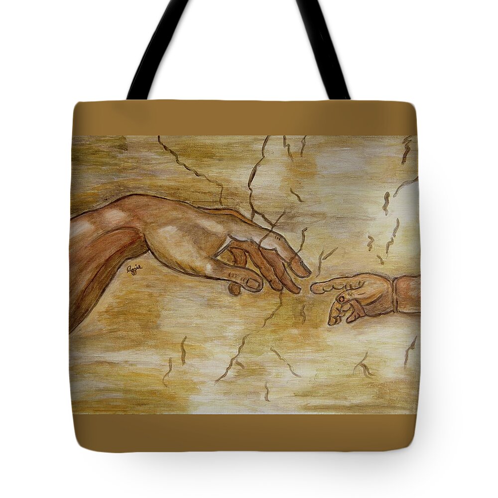 Michelangelo Tote Bag featuring the painting The Human Touch by Stephanie Agliano