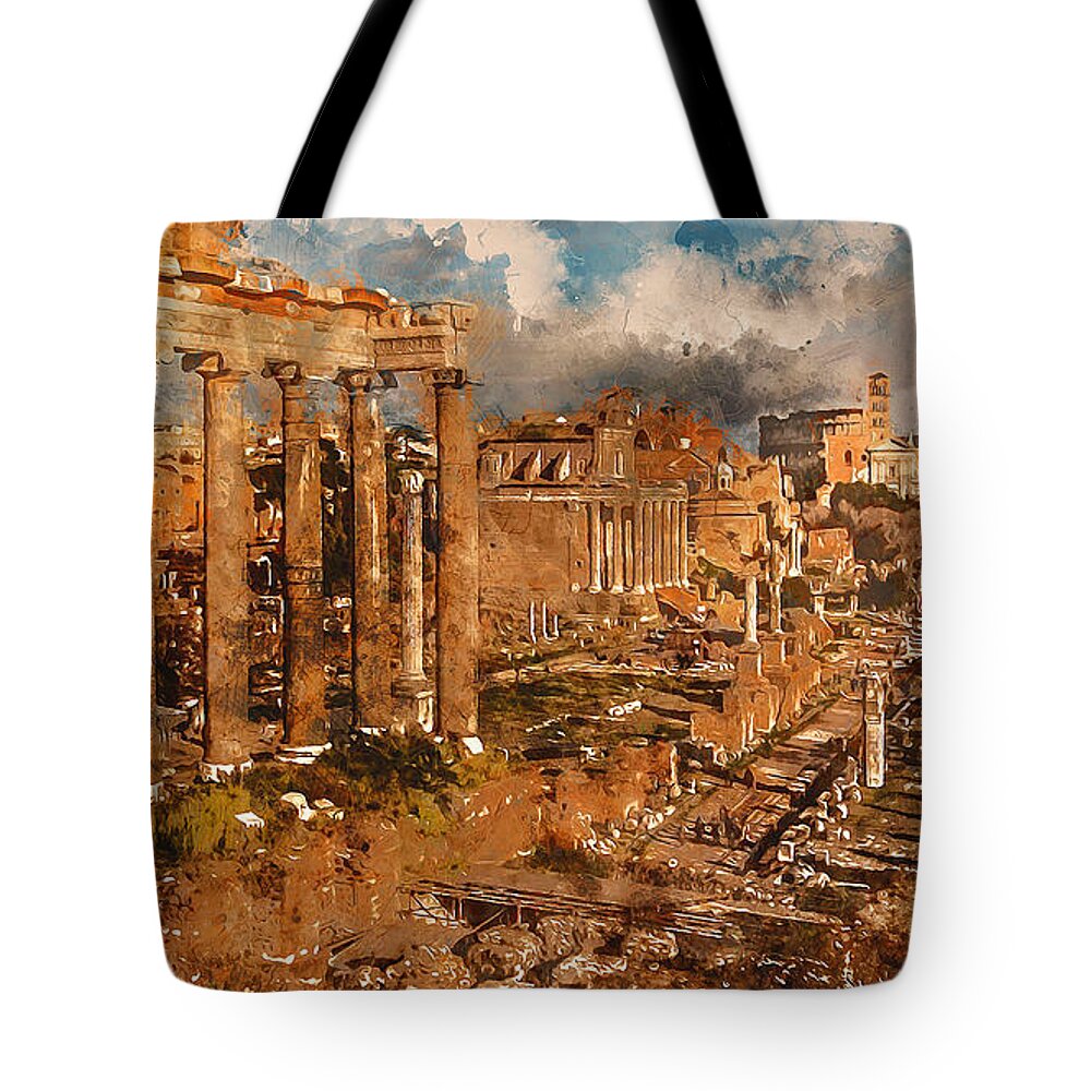 Rome Tote Bag featuring the painting The Imperial Fora, Rome - 09 by AM FineArtPrints
