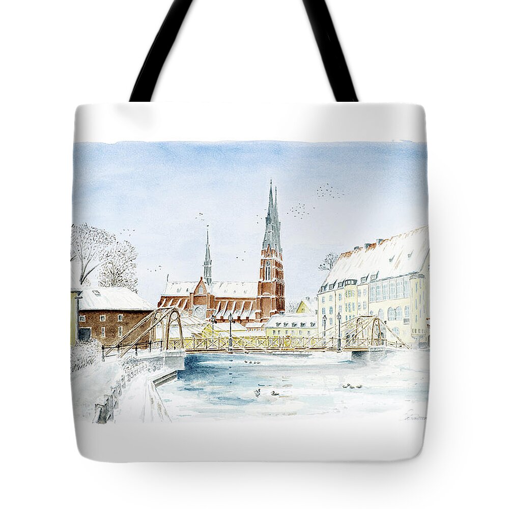 Fyris_river Tote Bag featuring the painting The Iron Bridge by Torbjorn Swenelius