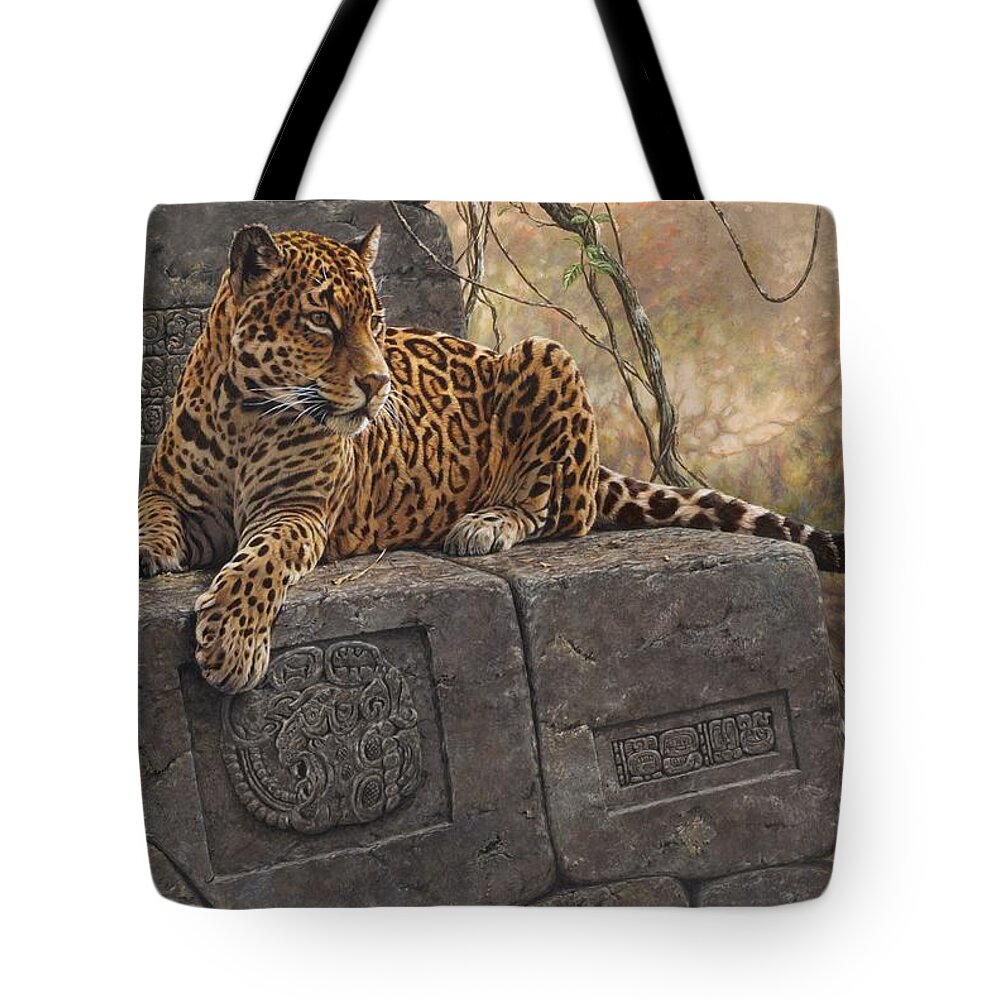 Jaguar Tote Bag featuring the painting The Jaguar King by Alan M Hunt