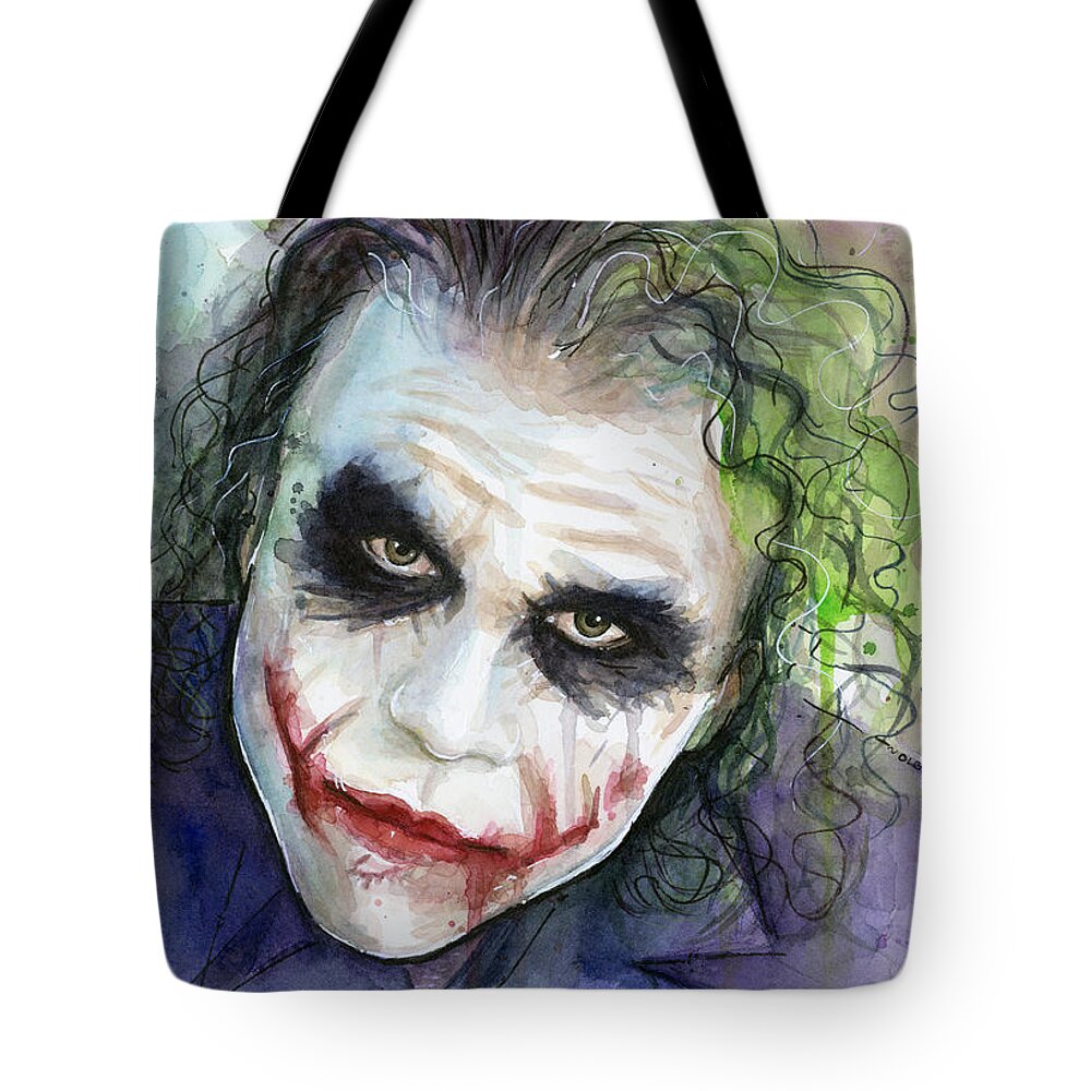 Dark Tote Bag featuring the painting The Joker Watercolor by Olga Shvartsur