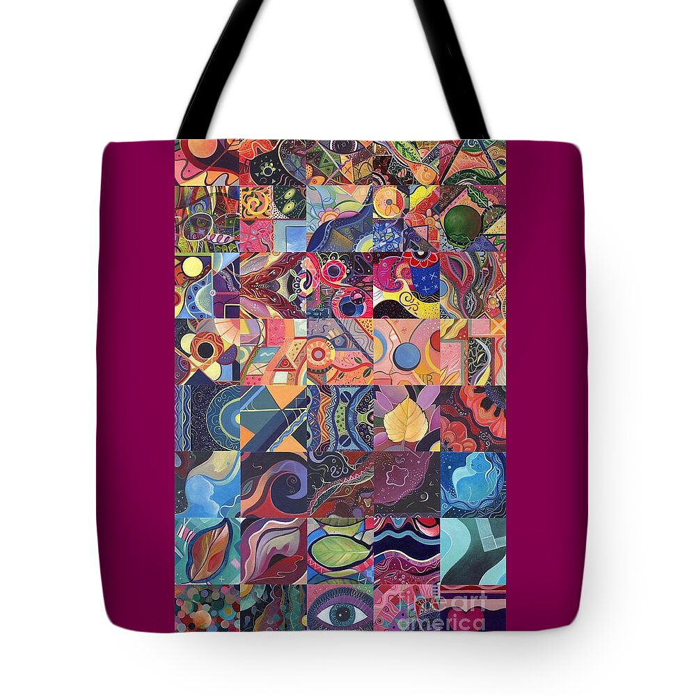 Abstract Tote Bag featuring the painting The Joy of Design First 40 Variation 1 by Helena Tiainen
