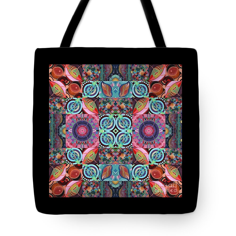 Abstract Art Tote Bag featuring the painting The Joy of Design Mandala Series Puzzle 7 Arrangement 1 by Helena Tiainen