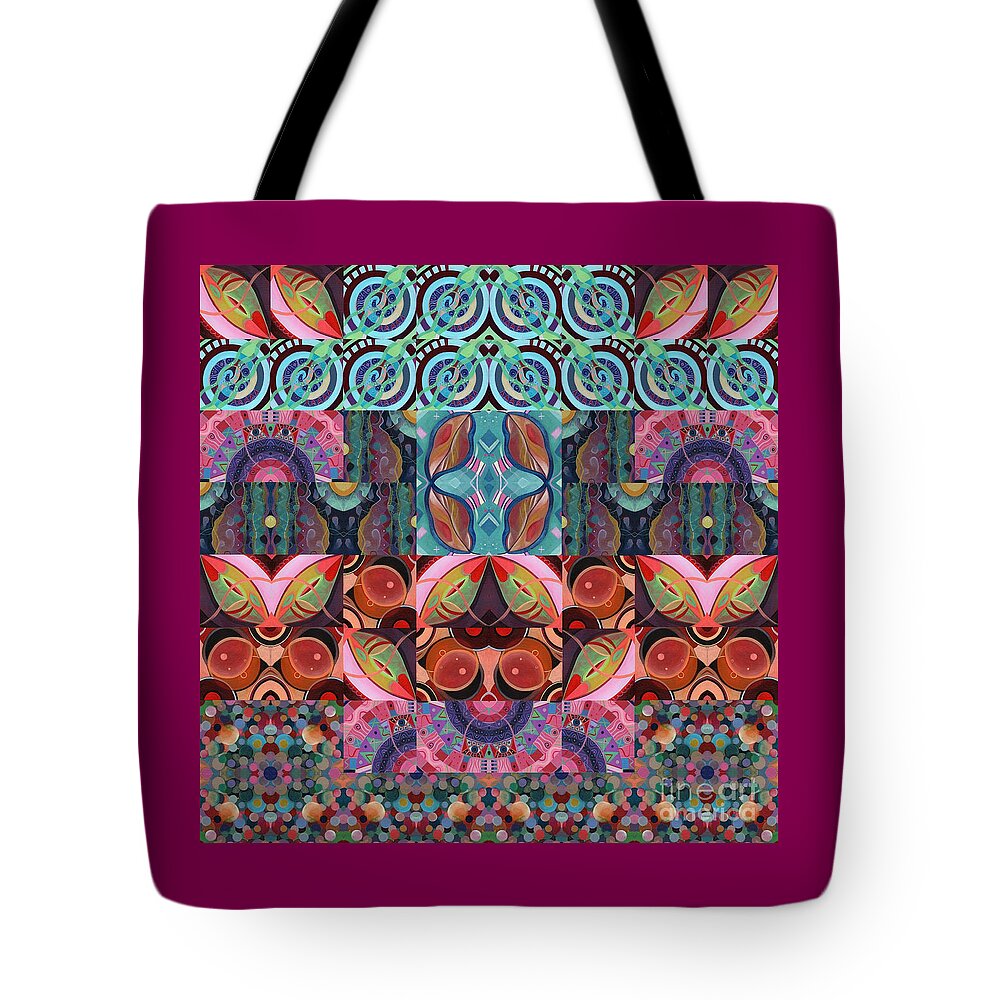 The Joy Of Design Mandala Series Puzzle 7 Arrangement 3 By Helena Tiainen Tote Bag featuring the mixed media The Joy of Design Mandala Series Puzzle 7 Arrangement 3 by Helena Tiainen