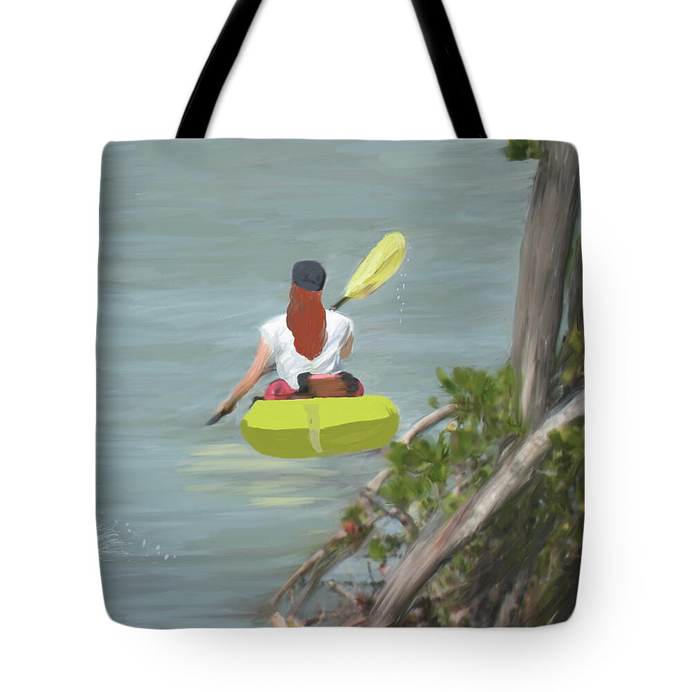 Kayaker Tote Bag featuring the painting The Kayaker by Rosalie Scanlon