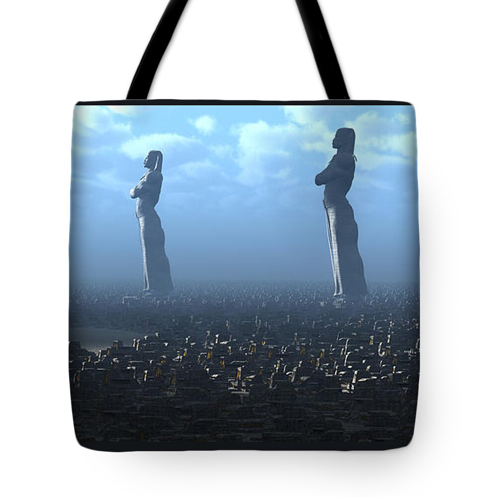 Egypt Tote Bag featuring the digital art The Kings Await Morning by William Ladson