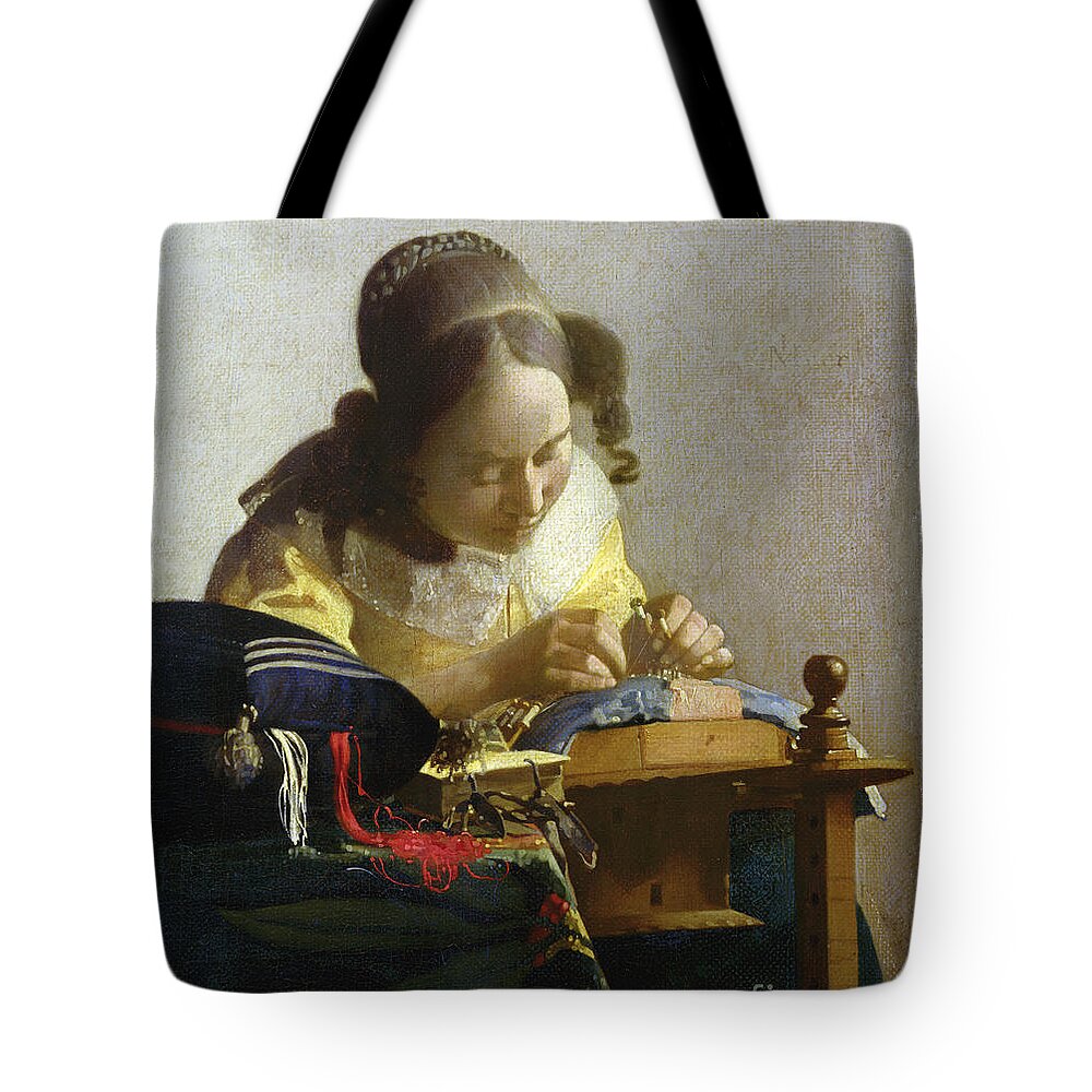 Vermeer Tote Bag featuring the painting The Lacemaker by Jan Vermeer