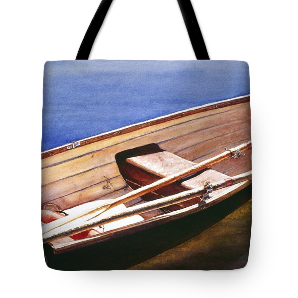 Landscape Tote Bag featuring the painting The Lake Boat by Barbara Pease