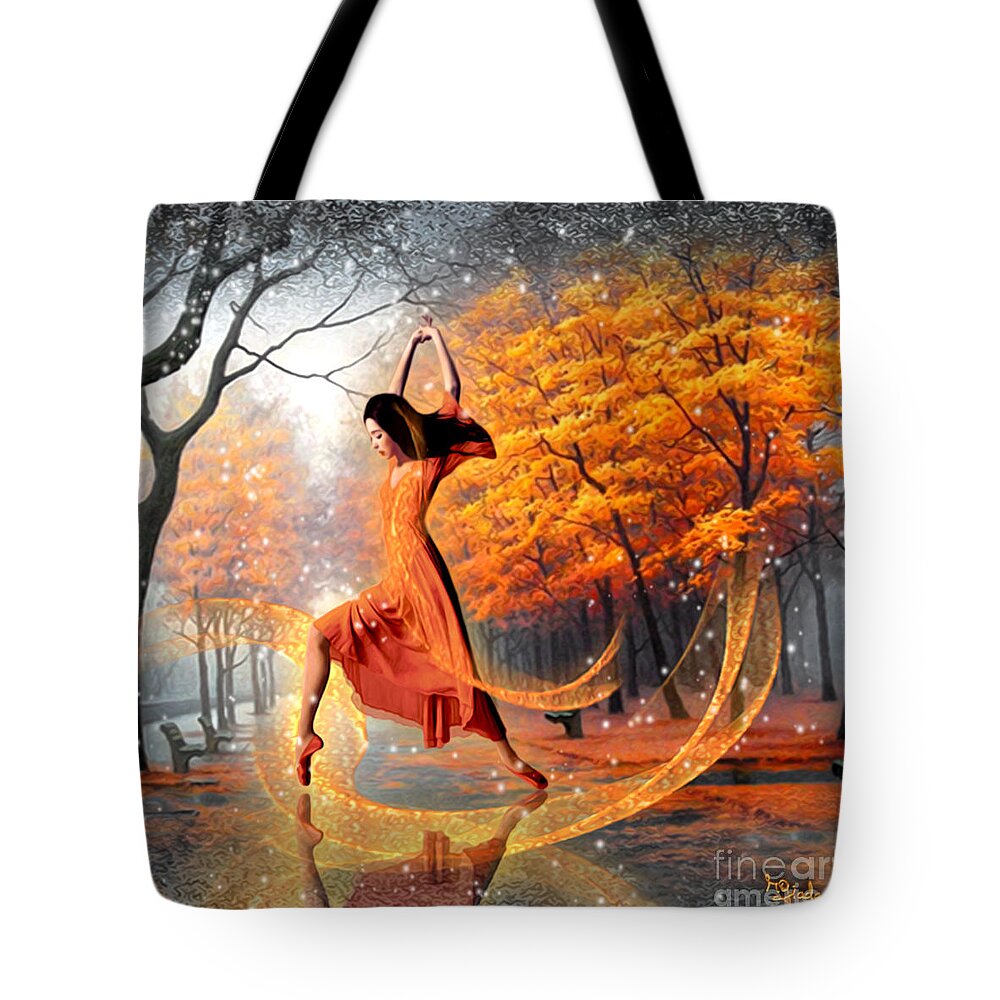 The Last Dance Of Autumn Tote Bag featuring the digital art The last dance of autumn - fantasy art by Giada Rossi