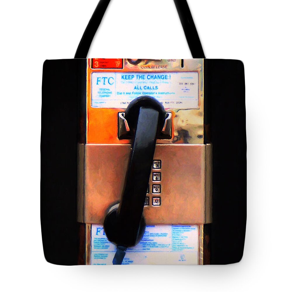Phone Tote Bag featuring the photograph The Last Pay Phone On Earth 20150901 painterly v1 by Wingsdomain Art and Photography