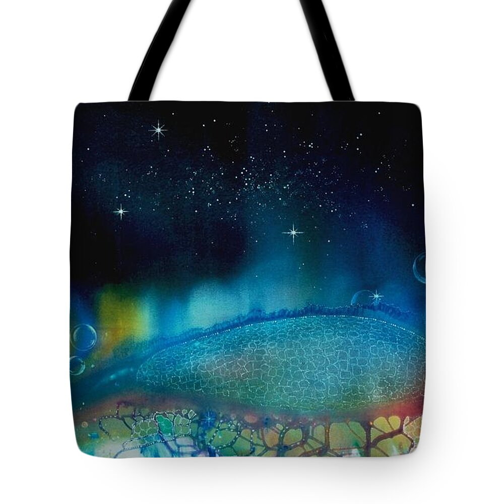 Beach House Tote Bag featuring the painting The Last Turtle from the Sea of Cassiopeia by Lee Pantas