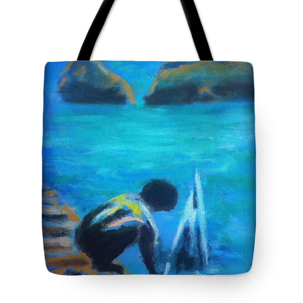 Kid Tote Bag featuring the painting The Launch Sjosattningen by Enrico Garff