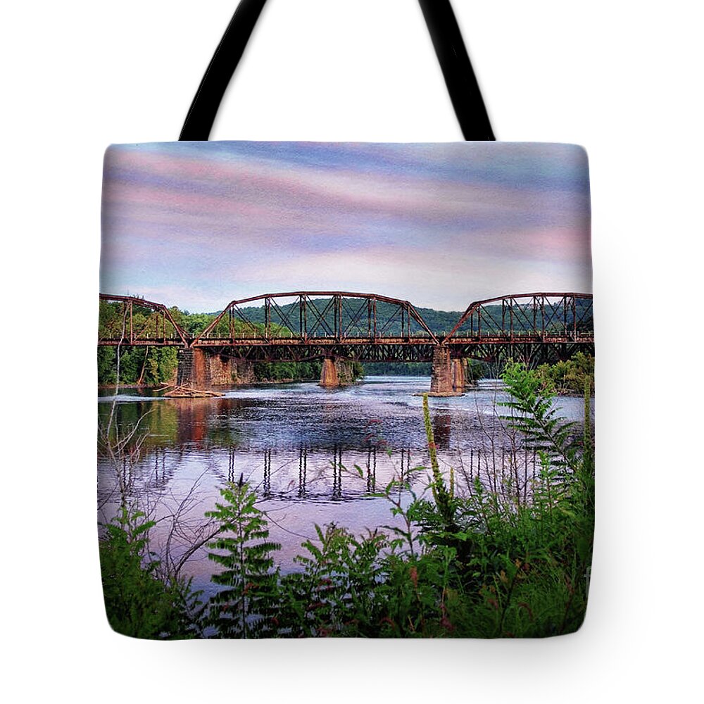 Railway Bridge Tote Bag featuring the photograph The Lehigh and Hudson Over the Delaware by Mark Miller