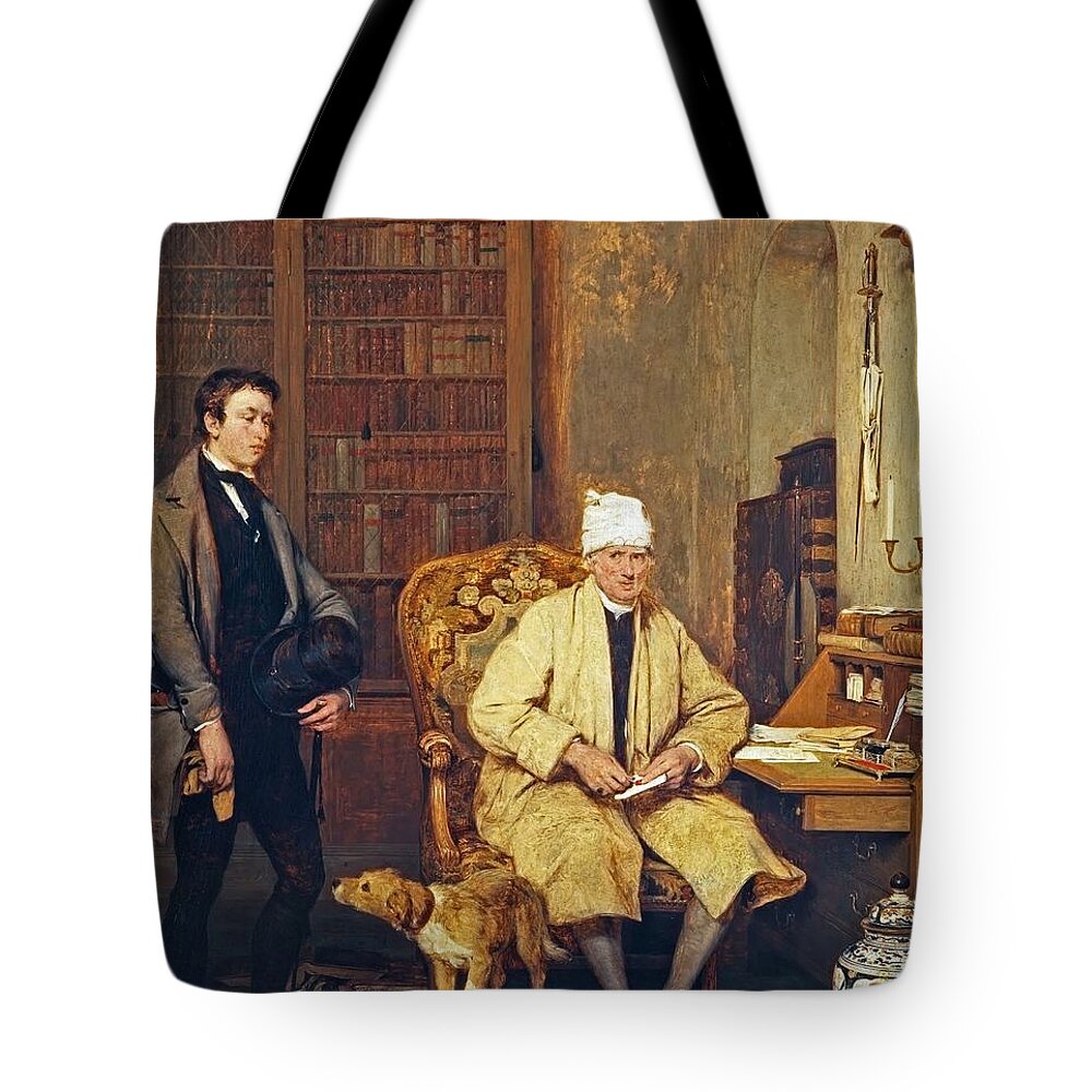 Sir David Wilkie - The Letter Of Introduction 1813 Tote Bag featuring the painting The Letter of Introduction by MotionAge Designs