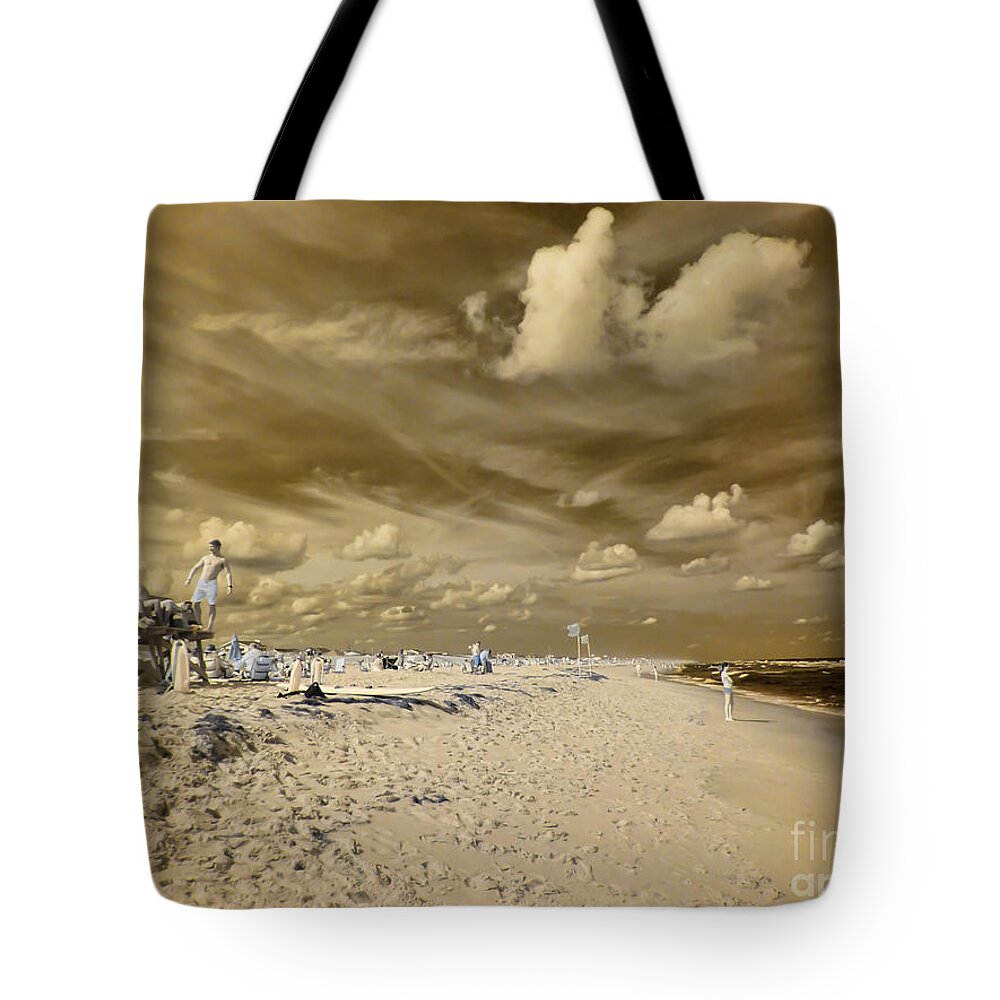 Lifeguards Tote Bag featuring the photograph The Lifeguard Stand by Jeff Breiman
