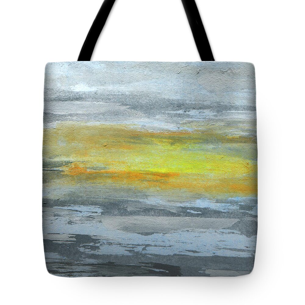 Optimism Best Good Light Pessimism Belief Faith Strength Source Hope Troubles Sun Overcoming Optimists Ominous Hopefulness Encouragement Confidence Cloudy Clouds Winter Weather Vast Triumph Through Threatening Sunset Stormy Storms Storm Sky Skies Shines Scene Prevail Positive Painterly Overcome Outlook Optimistic Onward Mood Inspiration Hopeful Goodness Feeling Expressive Evocative Dramatic Day Dark Contemporary Brightly Blue Black Kyllo Art Abstract Tote Bag featuring the painting The Light Beyond by R Kyllo