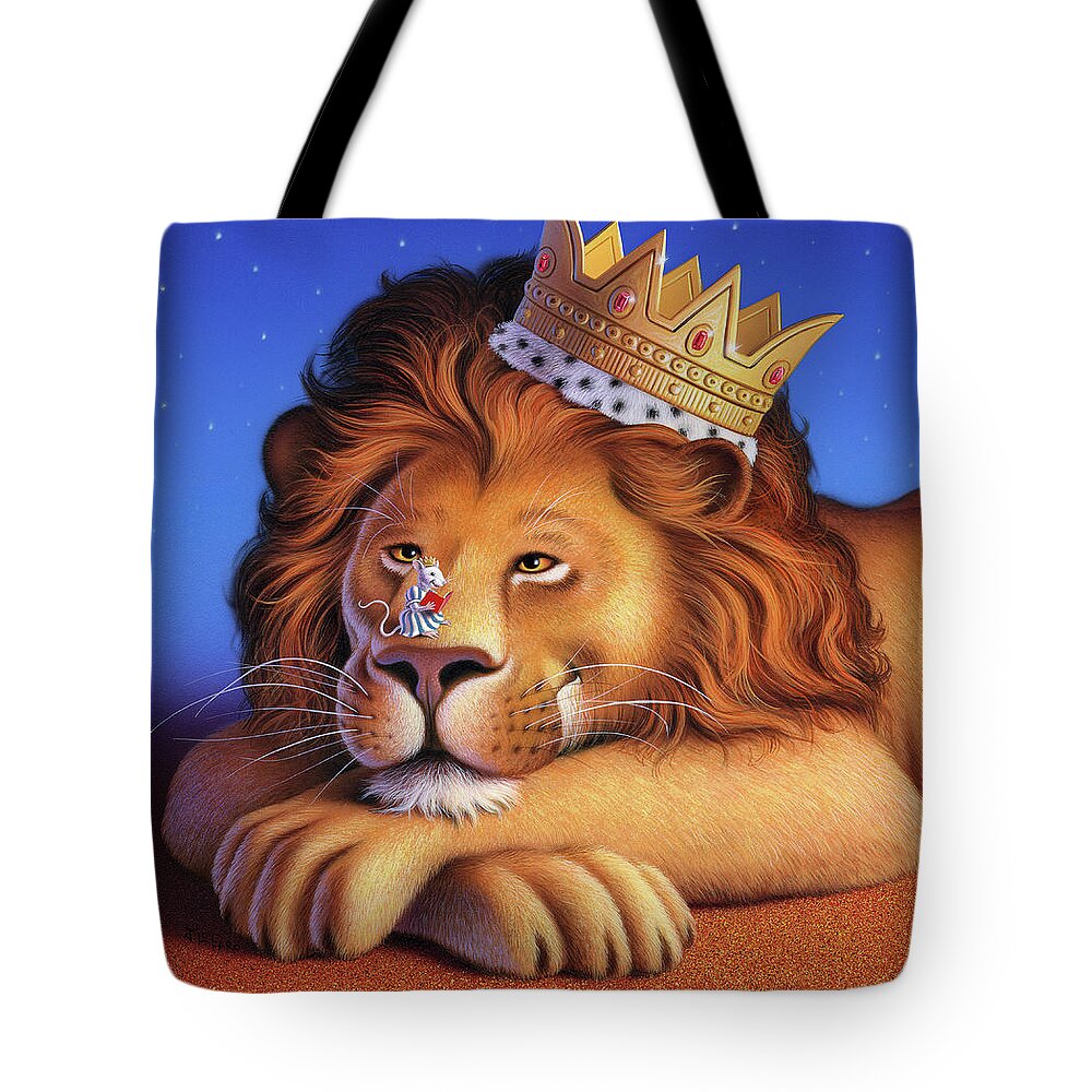 Lion Tote Bag featuring the painting The Lion King by Jerry LoFaro