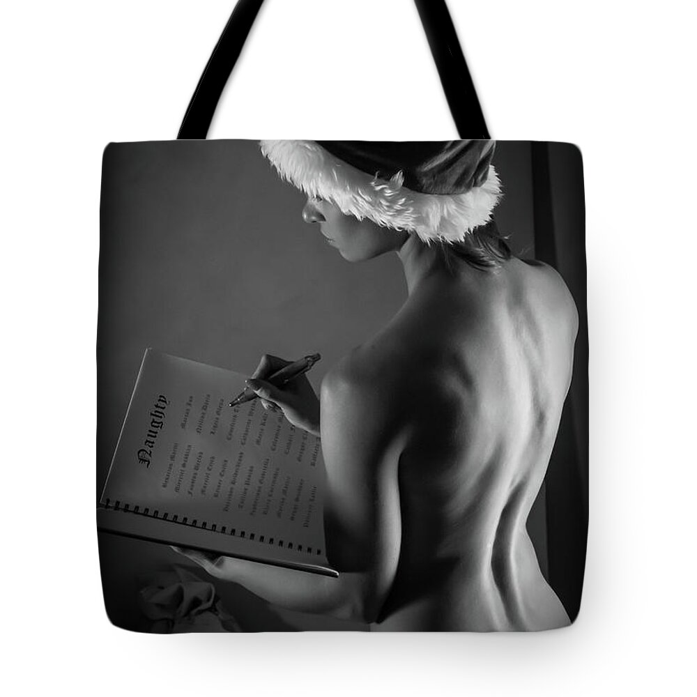 Blue Muse Fine Art Tote Bag featuring the photograph The List - Sexy Santa V by Blue Muse Fine Art