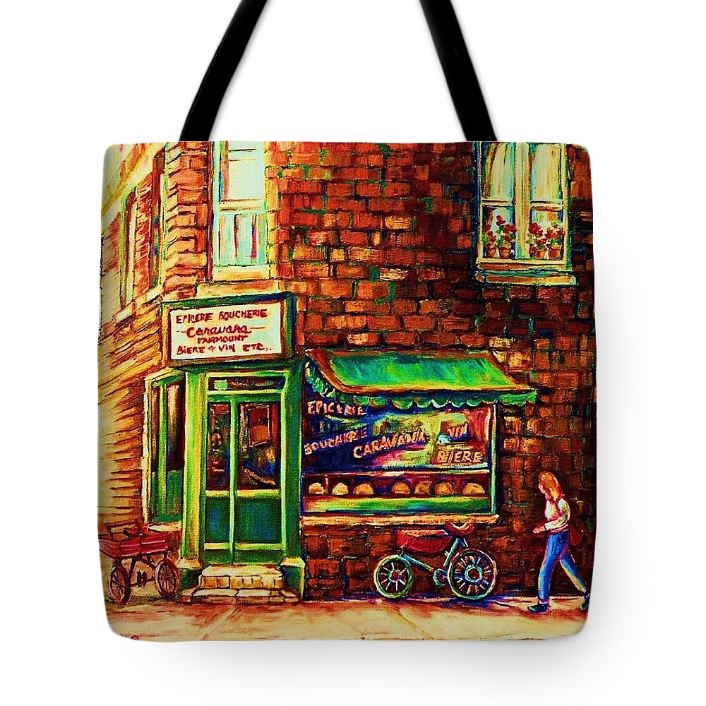 Montreal Tote Bag featuring the painting The Little Red Wagon by Carole Spandau