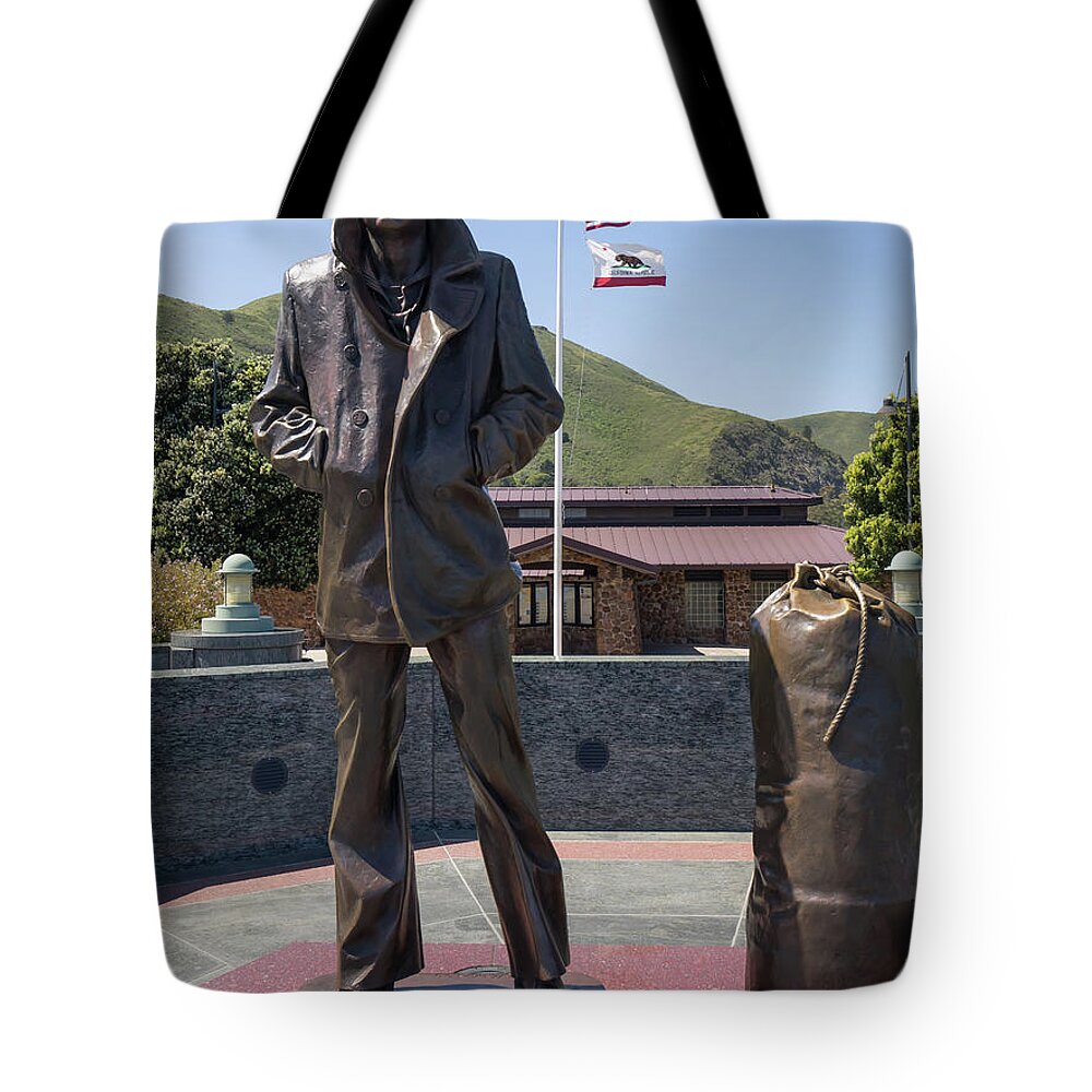 Wingsdomain Tote Bag featuring the photograph The Lone Sailor Memorial At The San Francisco Golden Gate Bridge DSC6152 by San Francisco