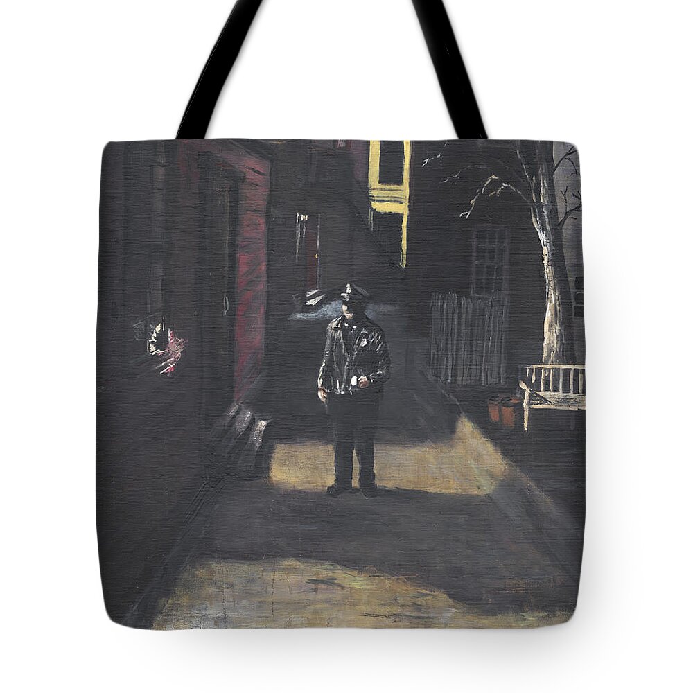 Police Officer Tote Bag featuring the painting The Lonely Beat by Jack Skinner