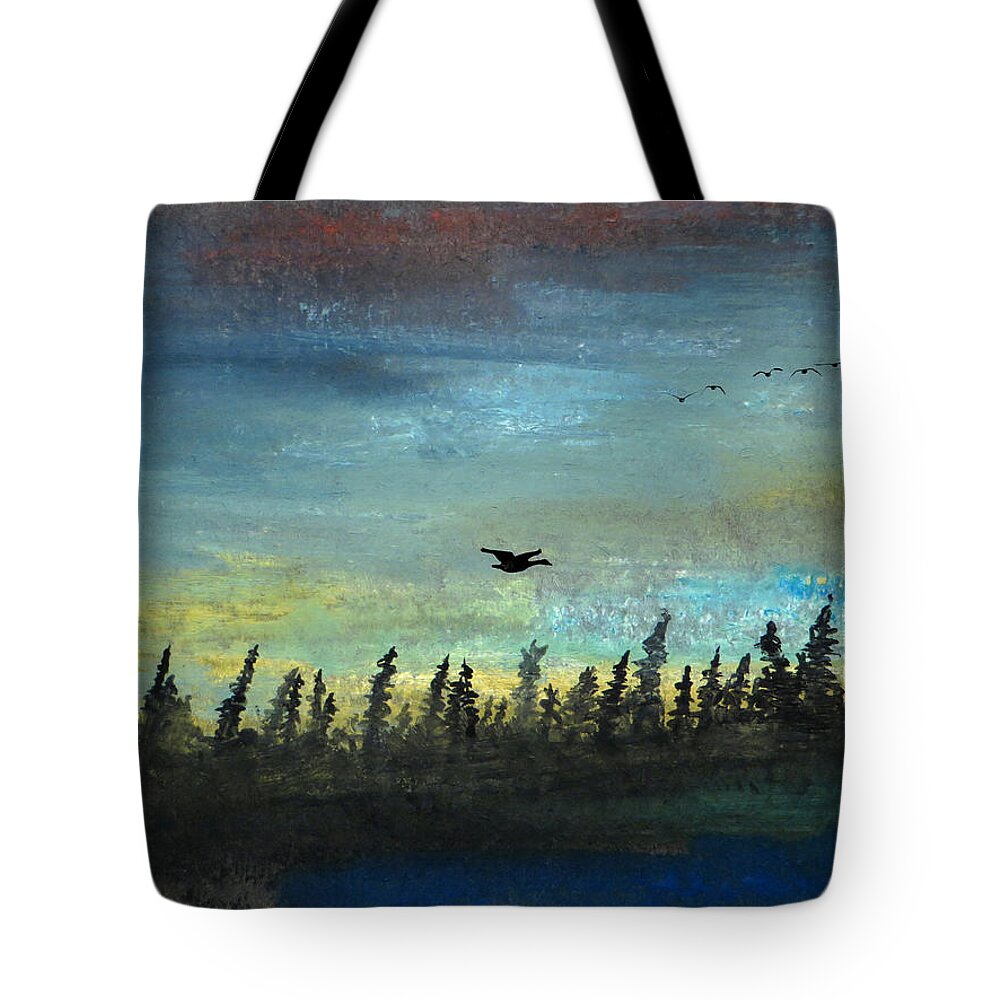 Goose Alone Lonely Lonesome Loner Art Artwork Kyllo Tree Trees Sunset Sundown Outdoors Social Relationships Group Friends Self Individual Feel Emotional Solitary Relationship Experience Socialize Outcast Isolate Hope Friend Detachment Depression Close Wrong Withdraw Wanting Unique Uncomfortable Troubles Trouble Struggle Space Sorry Solitude Silence Seeks Relations Relating Relate Reject Peace Passive Offended Odd Miss Loss Isolated Friendships Friendship Feelings Fears Distress Outside Cold Tote Bag featuring the painting The Loner by R Kyllo