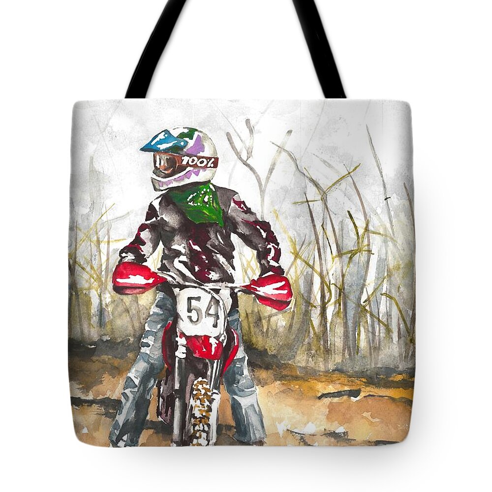 Motorcycle Tote Bag featuring the painting The Long Ride by Norah Daily
