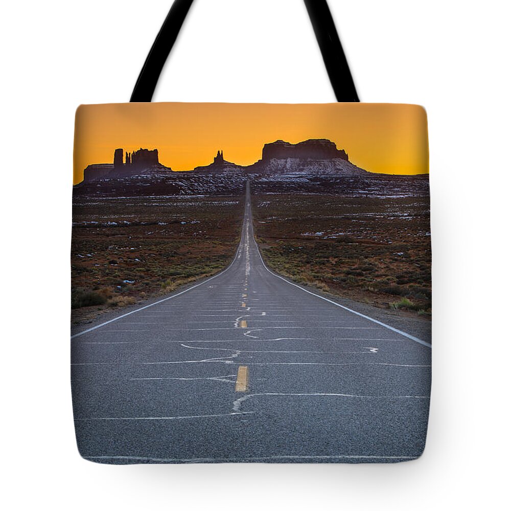 Utah Tote Bag featuring the photograph The Long Road to Monument Valley by Larry Marshall