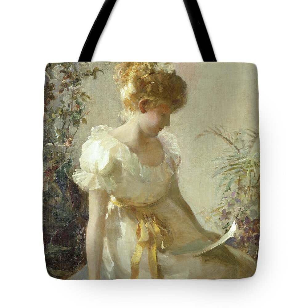 The Love Letter (oil On Canvas) By Jessie Elliot Gorst (fl.1889-99) Tote Bag featuring the painting The Love Letter by Jessie Elliot Gorst
