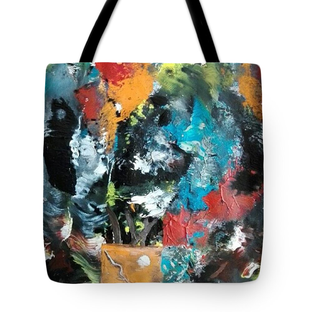 Acrylic Abstract Tote Bag featuring the painting The Magical Pot by Denise Morgan