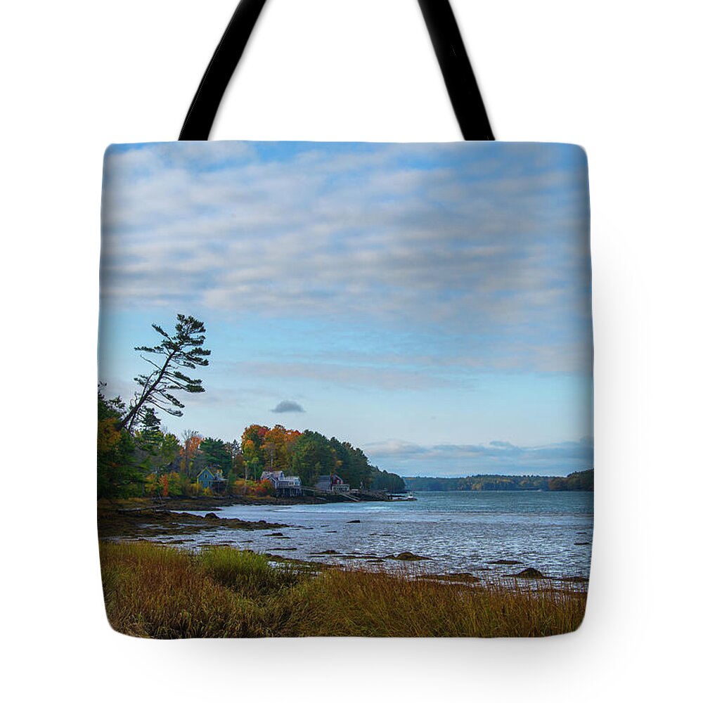 Edgecomb Tote Bag featuring the photograph The Maine Coast near Edgecomb by Tim Kathka