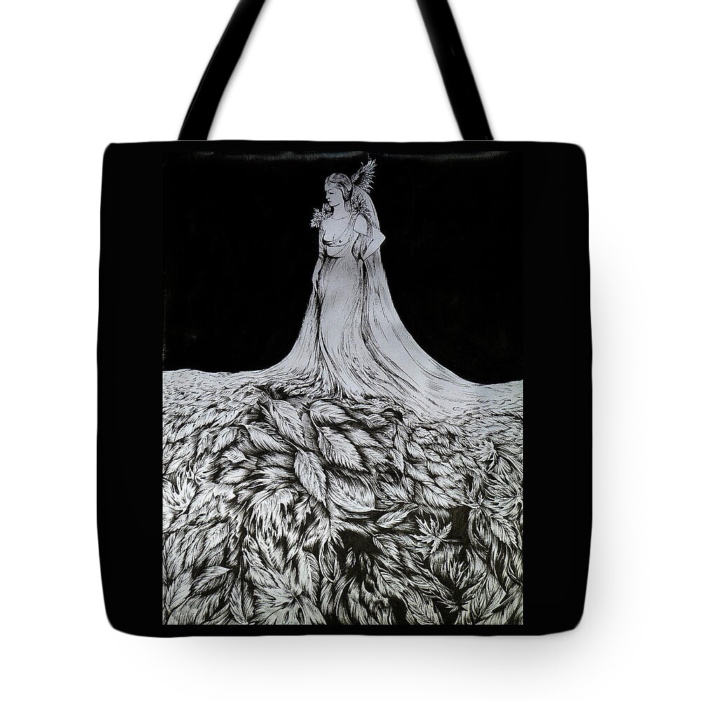 Pen And Ink Tote Bag featuring the drawing The Majesty of The Autumn by Anna Duyunova