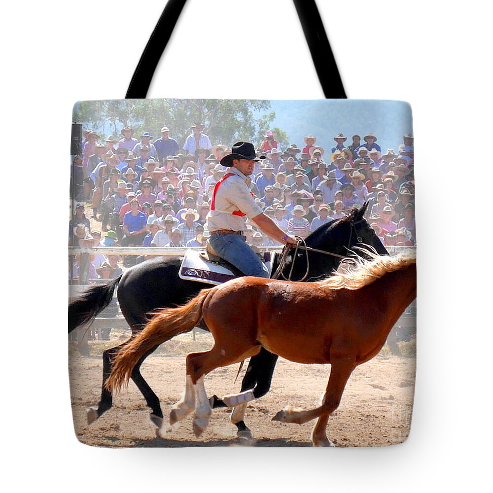 The Man From Snowy River Tote Bag featuring the photograph The Man from Snowy River by Lexa Harpell
