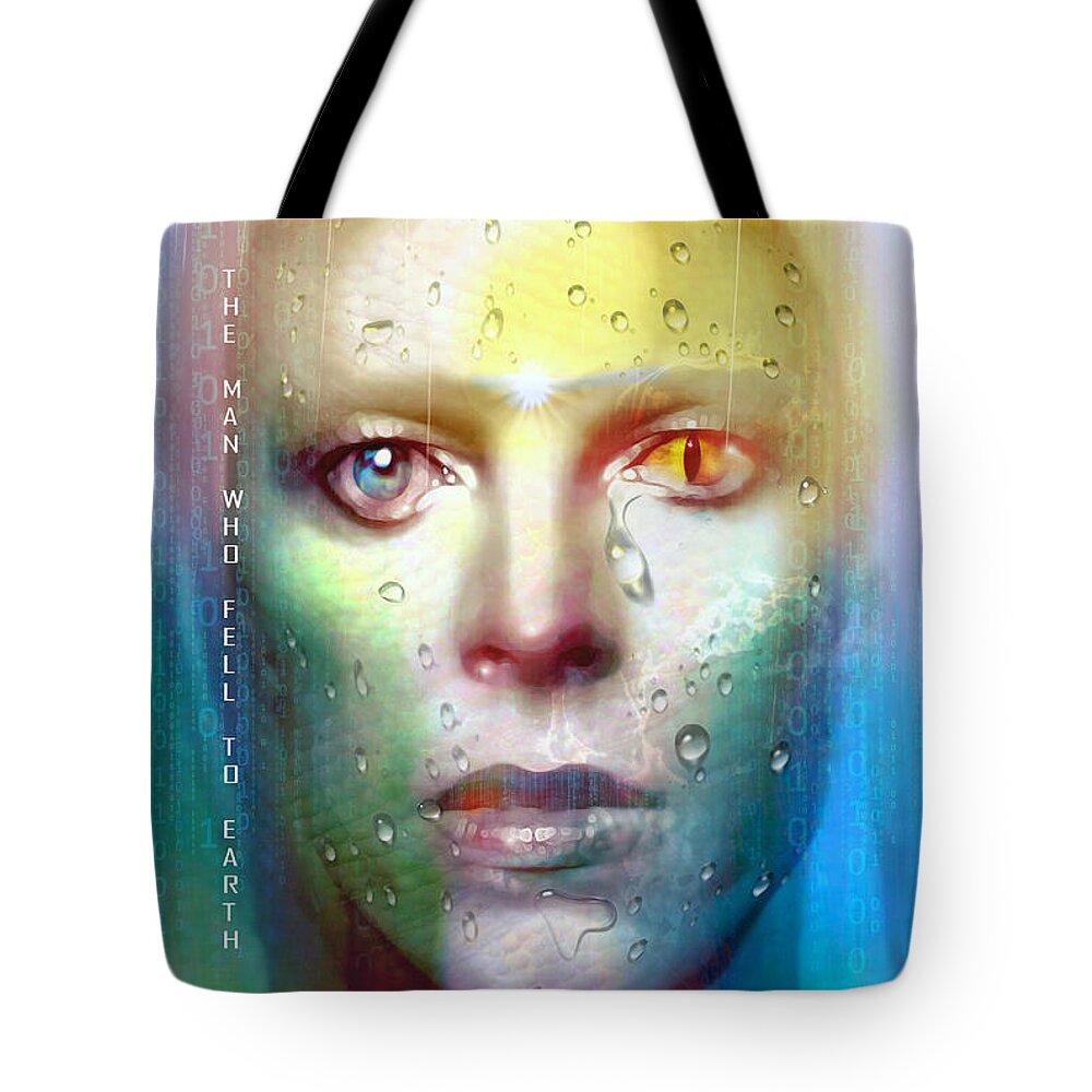 David Bowie Tote Bag featuring the digital art The Man Who Fell To Earth by Mal Bray