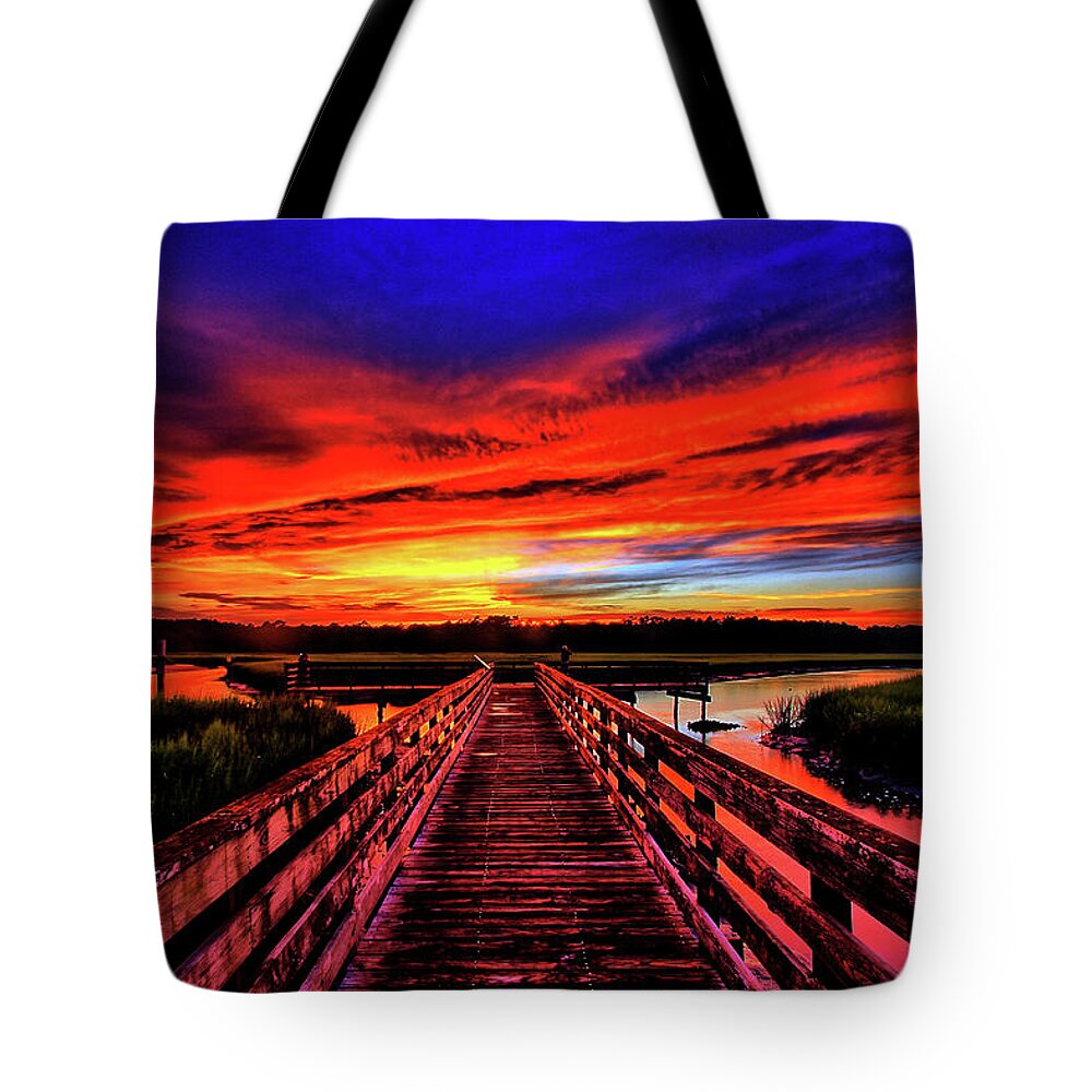Sunset Tote Bag featuring the photograph The Marsh Walk by Scott Mahon