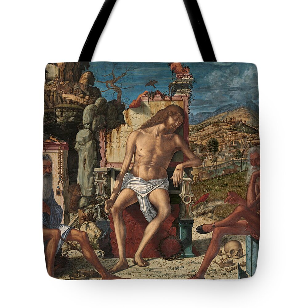 Vittore Carpaccio Tote Bag featuring the painting The Meditation on the Passion by Vittore Carpaccio