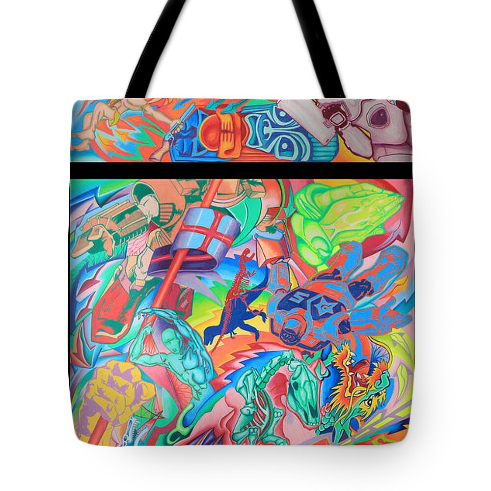 Spiritual Psychedelic Pop Tote Bag featuring the drawing The Miracle of St. George the Dragon Slayer by Andrew Chambers